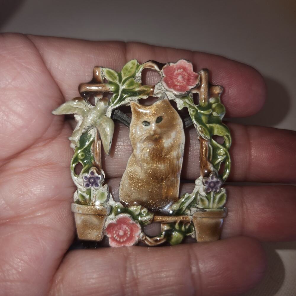 VINTAGE EUC THE CAT BIRD SEAT GOLD TONE BROOCH PIN